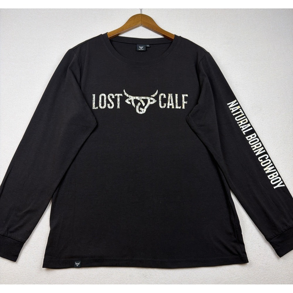 Lost Calf Long Sleeve T-Shirt Men Size M Brown "Natural Born Cowboy" Graphic Tee